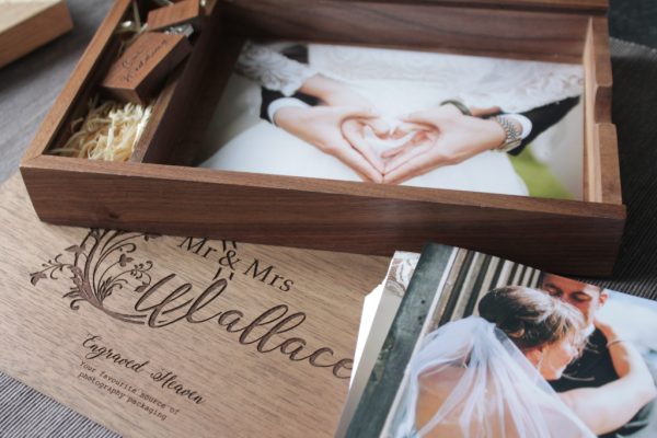 Personalised Wooden Photo Album box for 5x7" Photo Prints with additional Wooden USB Memory stick