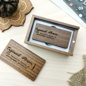 Personalised Wooden rectangular wedding usb with small presentation box