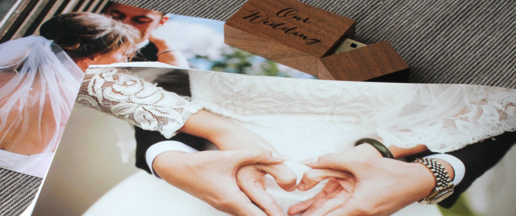 Printed Photo Prints and Personalized Wooden USB 32GB - Memorable Keepsakes for Clients