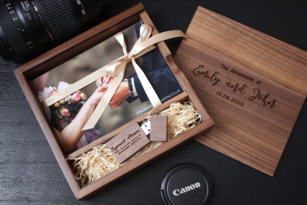 Personalised Wooden Photo Album box for 6x4" Photo Prints with additional Wooden USB Memory stick (Solid Walnut) - Image 3