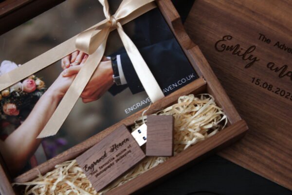 Personalised Wooden Photo Album box for 6x4" Photo Prints with additional Wooden USB Memory stick (Solid Walnut) - Image 6