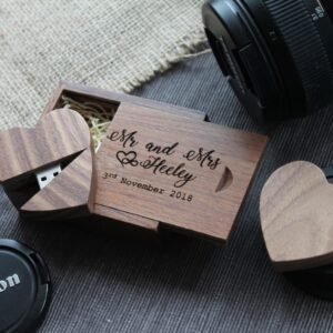 Personalised Wooden usb heart shaped memory stick in box