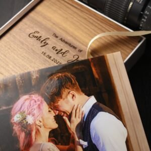 Personalised Wooden Photo Album box for 6x4" Photo Prints with Wooden USB Memory stick and custom presentation box